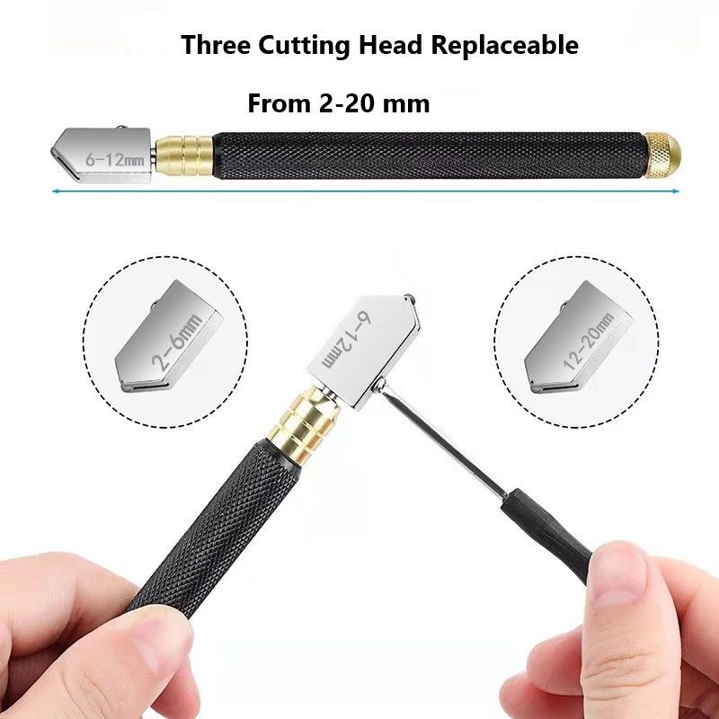 Herramienta de corte de vidrio de 2 mm con mango de contenedor de aceite y mango de acero negro de 145 mm